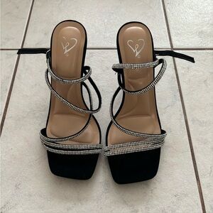 Windsor Black Heels with Silver Rhinestones